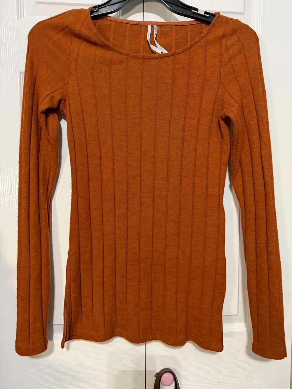 Anthropologie Ribbed Long-Sleeve Top in Rust